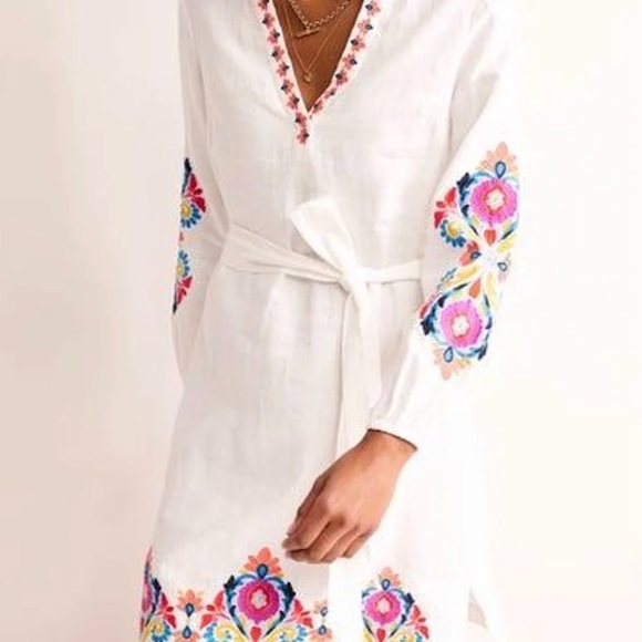 Boden Dresses & Skirts - Boden linen dress NWT 8 Cleo Embroidered Tunic Bright Floral D0888